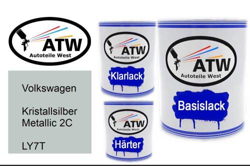 Volkswagen, Kristallsilber Metallic 2C, LY7T: 1L Lackdose + 1L Klarlack + 500ml Härter - Set, von ATW Autoteile West.